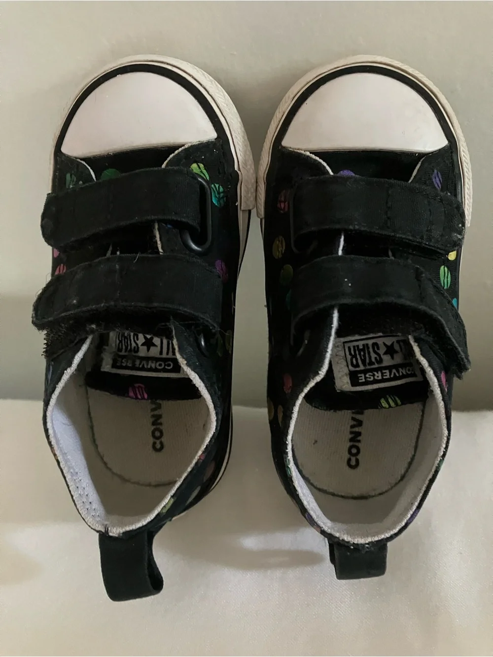 Black Kids Velcro Canvas Sneakers with Colorful Dot Accents